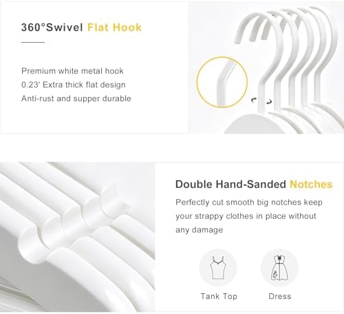 TOPIA HANGER All White Wooden Hangers, Solid Wood Suit Hangers with Extra Thick Hook and Non Slip Pants Bar, Heavy Duty Coat Hangers with Notches, Bridal Hangers for Shirts 16 Pack -CT01W
