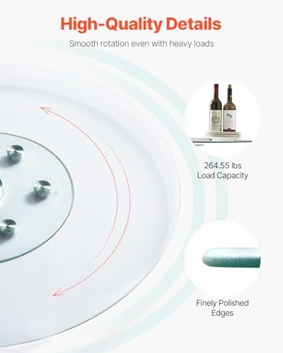 VEVOR 40 in Glass Lazy Susan Turntable, Tempered Glass Dining Table Centerpiece with 6 Rotating Wheels, 360° Smooth and 