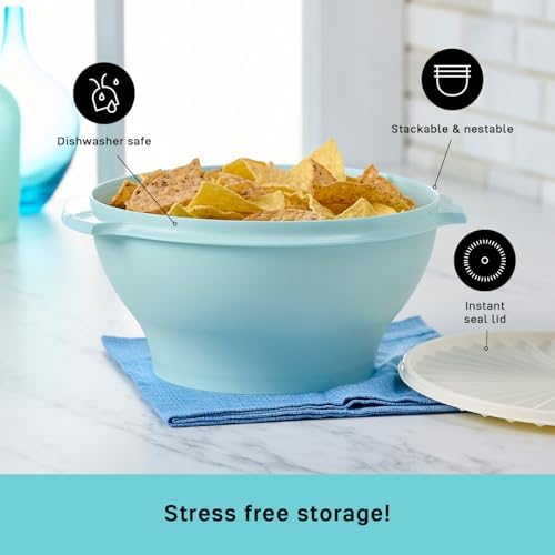 Tupperware Heritage Collection 17.25 Cup Bowl with Starburst Lid, Light Blue Vintage Color, Dishwasher Safe and BPA Free (4.1 L)