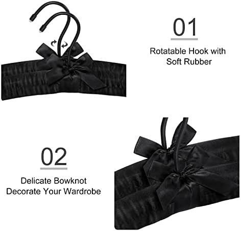 TOPIA HANGER Satin Padded Hangers for Women Clothing 17-inch 10 Pack Black