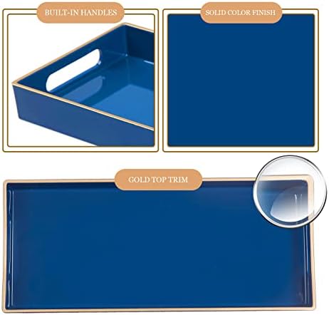 MAONAME Blue Bathroom Tray, Rectangular Toilet Tank Trays with Handles