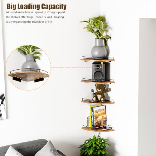 Corner Shelf Wall Mount, Floating Corner Shelves, Set of 4 Corner Wall Shelf Organizer,Rustic Wood Wall Storage Display 