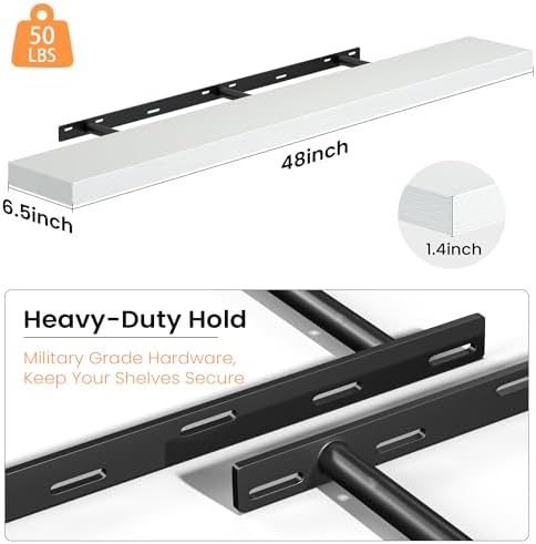Fun Memories Floating Shelves for Wall 48 Inch, Set of 2 – Wall-Mounted Storage & Display Shelf with Invisible Bracket, 