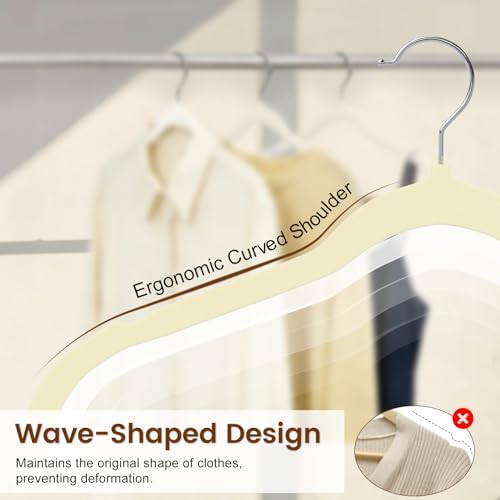Velvet Shirt Hangers 50 Pack, No Shoulder Bumps for Clothes (Ivory)