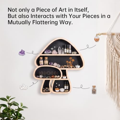 Cute Mushroom Decor, Wooden Mushroom Wall Shelf Crystal Display Shelves