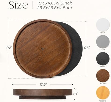EOSAHR Non-Skid Wooden Lazy Susan, Farmhouse Rotating Tray Organizer, Brown