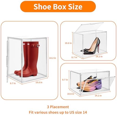 3 Pack Clear Acrylic Sneaker Shoe Display Case,Shoe Storage Boxes Stackable,Acrylic Boxes for Shoes Display with Lid,Boo
