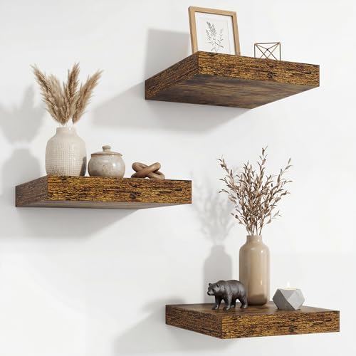 Floating Shelves for Wall 9 Inch,9.3" Deep Square Floating Shelf Set of 3,Wall Shelves Hanging Shelf with Invisible Brac