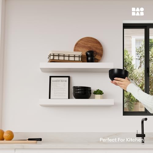 Solid Wood Floating Shelves for Wall 20 Inch White, Wooden Bathroom Shelf