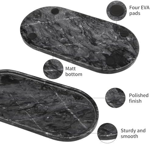 Oval Marble Bathroom Vanity Tray, Dark Grey, 12" x 6" x 0.8"