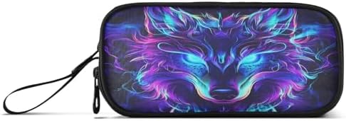 Mystical Wolf Face Pencil Case Box Boys Girls Large Pencil Pouch Zipper Compartments Big Capacity Stationery Pen Bag Organizer for Kids Teens Adults School Office