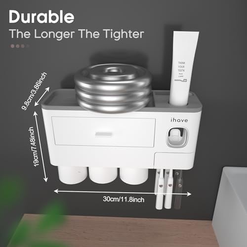 iHave Toothbrush Holders Wall Mounted with Toothpaste Dispenser & 3 Cups