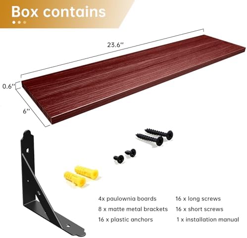ROMGUAR CRAFT Wood Wall Floating Shelves Set of 4, 23.6" x 6" - Red