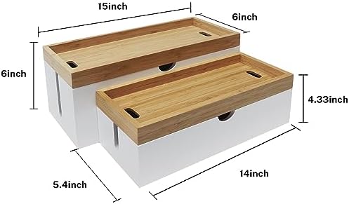Bamboo Cable Management Box, Large Cord Organizer Box Cable Box to Hide Wires & Power Strips for Desktop Storage Cord Ho