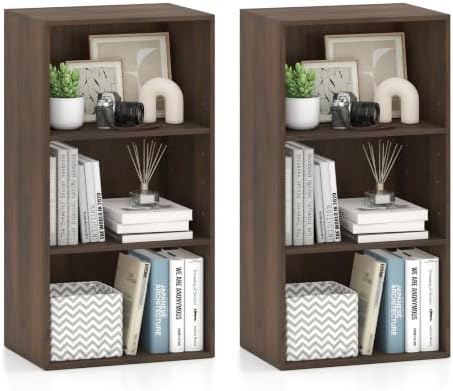 GIANTEX 3 Tier Bookcases Set of 2, Cube Storage Organizer, Dark Walnut