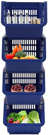 4 Pcs Stackable Storage Baskets, Compact Rolling Storage Baskets Set, Small Stackable Organizer Bins for Kitchen Bedroom