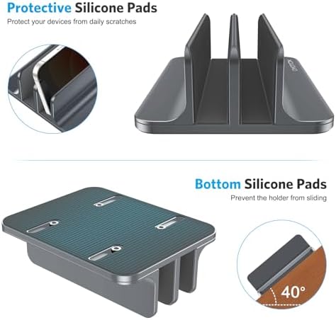 OMOTON Dual Vertical Desk Laptop Stand Holder, Fits MacBook Air/Pro, Grey