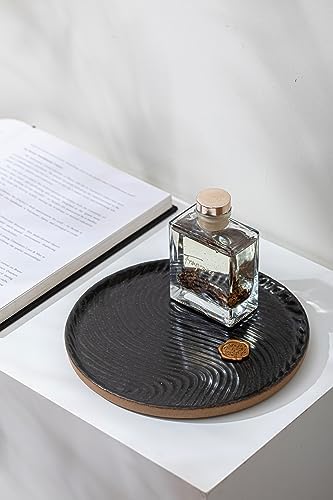 Vanity Tray with Brown Trim - Candle & Perfume Organizer, Round Black 8"8" Home Decor