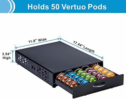 Nespresso Pods Holder Vertuo Drawer Organizer，50 pods，Metal Black