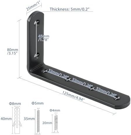 Mooche Black Shelf Brackets, Heavy Duty Floating Shelf Bracket for Wood Shelves, Wall Mounted Metal L Brackets, Wall She