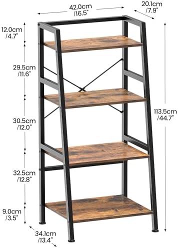 4-Tier Bookshelf, Ladder Shelf, Stand Up Shelves, Industrial Bookcase with Steel Frame, Metal Small Bookcase, for Living