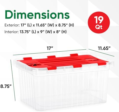 Superio Red Storage Box with Red Hinged Lids, Plastic Container Bins for Organizing with Attached Lid, Stackable Crates,