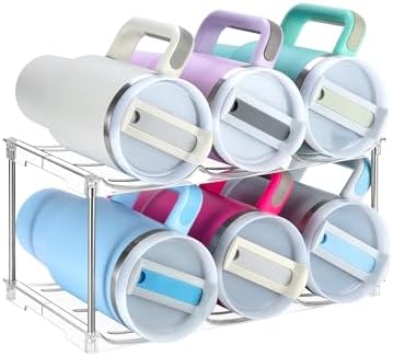 Sbosbo Water Bottle Organizer, Stackable Bottle Storage Rack, 4 Pack Water Bottle Holder for Kitchen Fridge Cabinet Orga