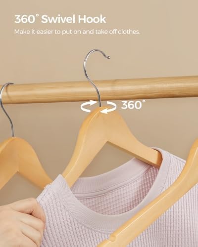 SONGMICS Wooden Hangers, 20-Pack Wood Hangers with Non-Slip Pants Bar