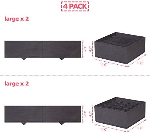 DIOMMELL 4 Pack Foldable Cloth Storage Box Closet Dresser Drawer Organizer Fabric Baskets Bins Containers Divider for Clothes Underwear Bras Socks Lingerie Clothing, Dark Grey 22-0000