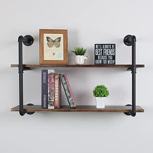 MBQQ Industrial Retro Pipe Shelf 36in 2 Tier Wall Mounted,Rustic Floating Shelves,Farmhouse Kitchen Bar Shelving,Home De