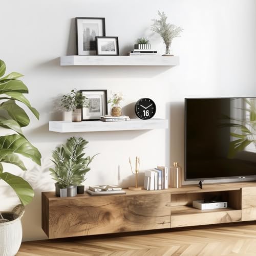 Floating Shelves, 24 Inch Wall Mounted Shelves, Set of 2, White