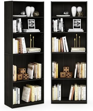 Furinno Jaya 5-Tier Book Shelf Set of 2, Adjustable Shelf, Espresso
