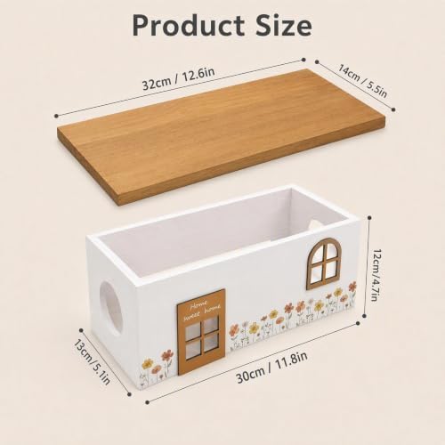 Wood Cable Management Box, Cord Hider & Organizer for Power Strip