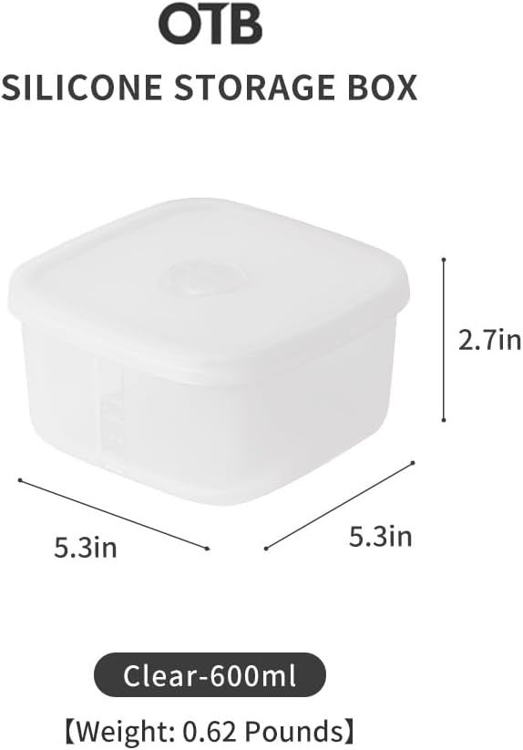 OTB Set of 2 Reusable Silicone Containers Clear, Nesting Leak-free Silicone Food Storage Boxes, BPA Free, Airtight, Dishwasher and Freezer Safe