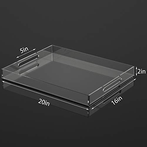 NIUBEE Acrylic Serving Tray 16x20 Inches -Spill Proof- Clear Decorative Tray Organiser for Ottoman Coffee Table Countert