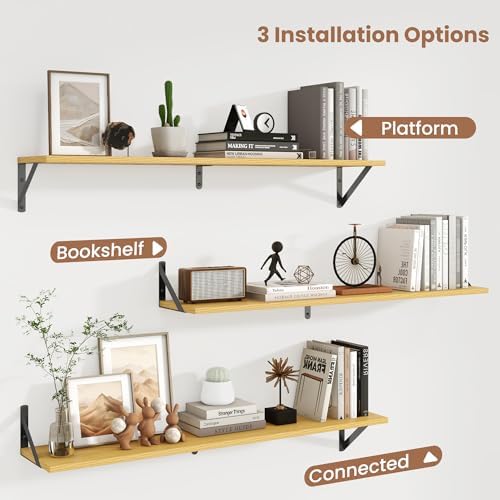 Axeman 40 Inch Floating Shelves, 8 Inch Deep Oak Wall Shelves Set of 2