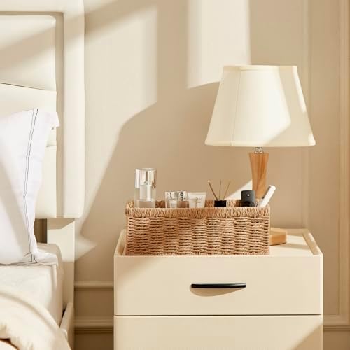 Vagusicc Wicker Storage Basket, Paper Rope Wicker Baskets with Handles, Toilet Paper Basket for Toilet Tank Top, Small Wicke Baskets for Organizing Shelves, 2-Pack, Natural