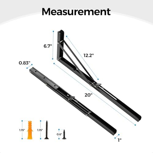 Matte Black Folding Shelf Brackets, 20 Inch, 4 Pack