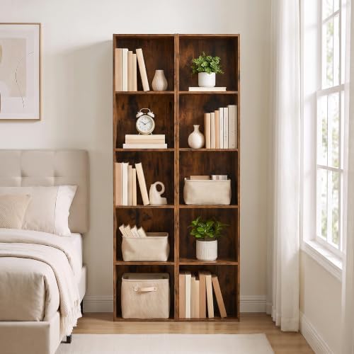 5 Cube Storage Organizer, 5 Tier Narrow Bookshelf, Brown Cube Shelf