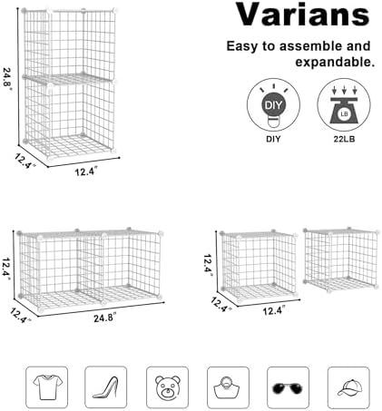 C&AHOME Wire Cube Storage, 2-Cube Storage Organizer Metal, C Grids, White