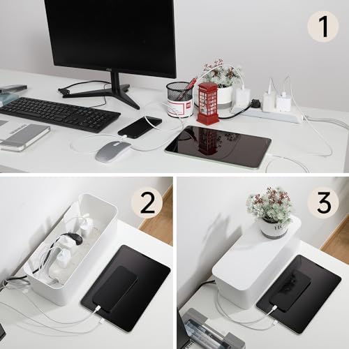 YECAYE Cable Management Box, White, XL+M, 2 Pack