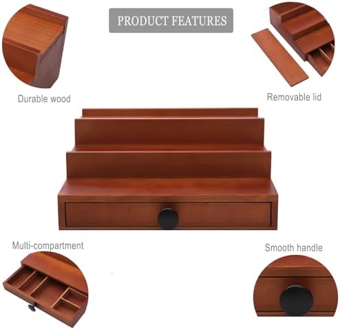 3 Tier Men's Cologne Organizer, Brown Wood Perfume Display Stand w/ Drawer