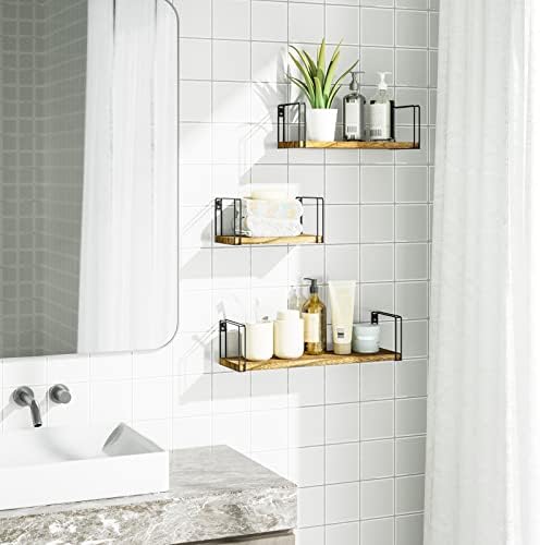 SRIWATANA Floating Shelves Set of 3, 17'' Wall Shelves, Carbonized Black