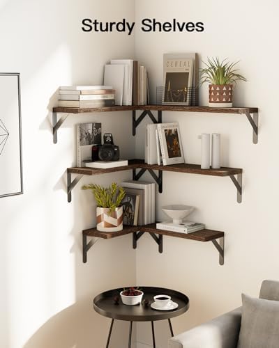 Amada Solid Paulownia Wood Wall Shelves, Medium Size, 6 Pcs, Brown