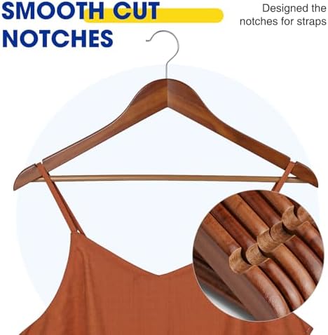 Korpai 30 Pack Wooden Hangers,Wooden Clothes Hangers with Smooth Pant Bar and Shoulder Notches,Heavy Duty Hangers with 360-Degree Rotatable Hook, Coat Hangers for Coats,Shirts,Dress,Pants,Walnut