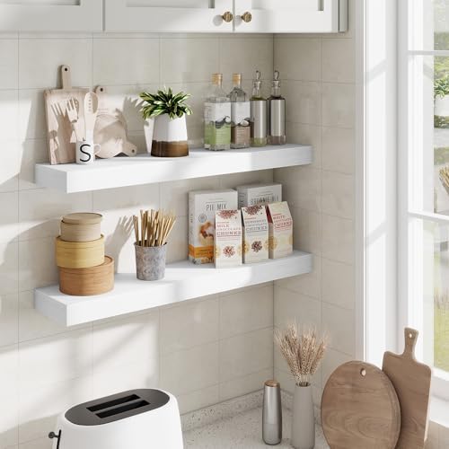 Fun Memories Floating Shelves 30 Inch, Wall Mounted Wood Shelf Set of 2, Farmhouse Decor for Bathroom, Bedroom, Kitchen,