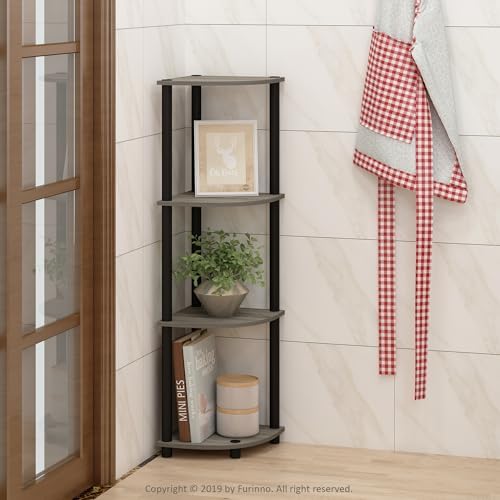 Furinno TURN-N-TUBE Corner Shelf, 4-Tier Corner Bookshelf, Display Storage Shelves with Open Shelves, for Organization a