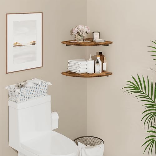 Homode Corner Shelf Wall Mount, 12 Inch Wood Floating Corner Shelves with Cord Hole, Set of 2 Large Corner Hanging Shelv