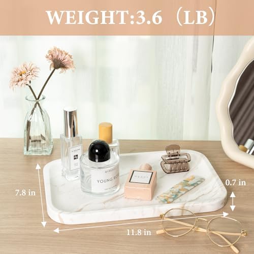 Karibiber Marble Vanity Tray, Marble Bathroom Tray Countertop, Decorative Trays for Dresser Organizer, White Stone Stora