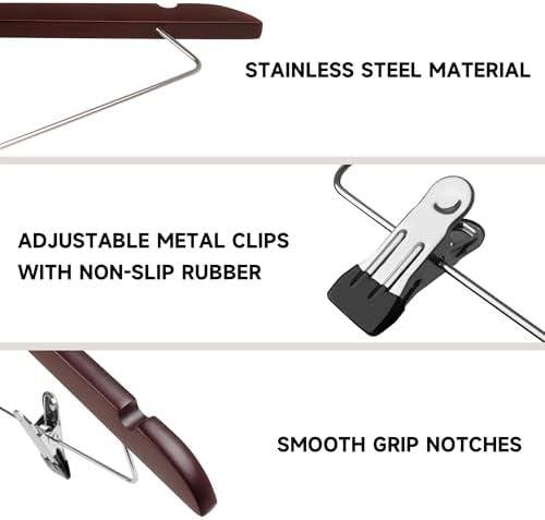 Wooden Hangers with Adjustable Metal Clips, 72-Pack, Dark Cherry
